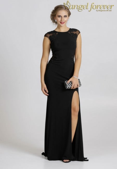 Angel Forever Black Jersey Prom Dress / Evening Dress Front